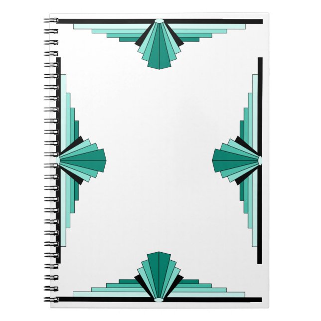 Caderno Espiral Art Deco Patterno em Verdes (Frente)