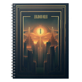 Caderno Espiral Art Deco Retro Vintage Clássico 1920 Preto e Doura