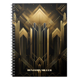 Caderno Espiral Art Deco Retro Vintage Clássico 1920 Preto e Doura