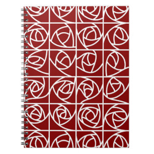 Caderno Espiral Art Deco Rosa quadrados estilizados vermelho primá