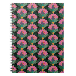 Caderno Espiral Art Deco Toucans Tropicais e Ananás