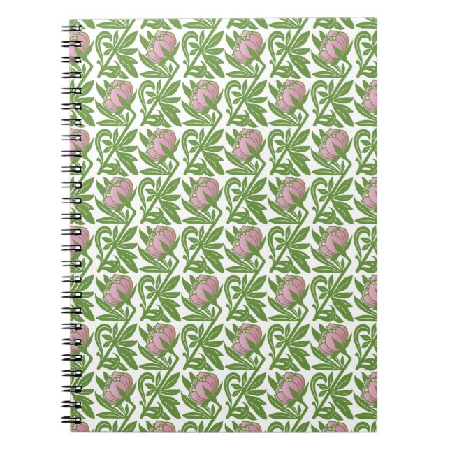 Caderno Espiral Art Nouveau água rosa lírios papel de parede (Frente)