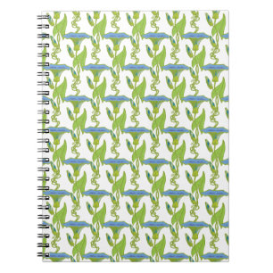 Caderno Espiral Art Nouveau blue Ipomoea floral wallpaper damask