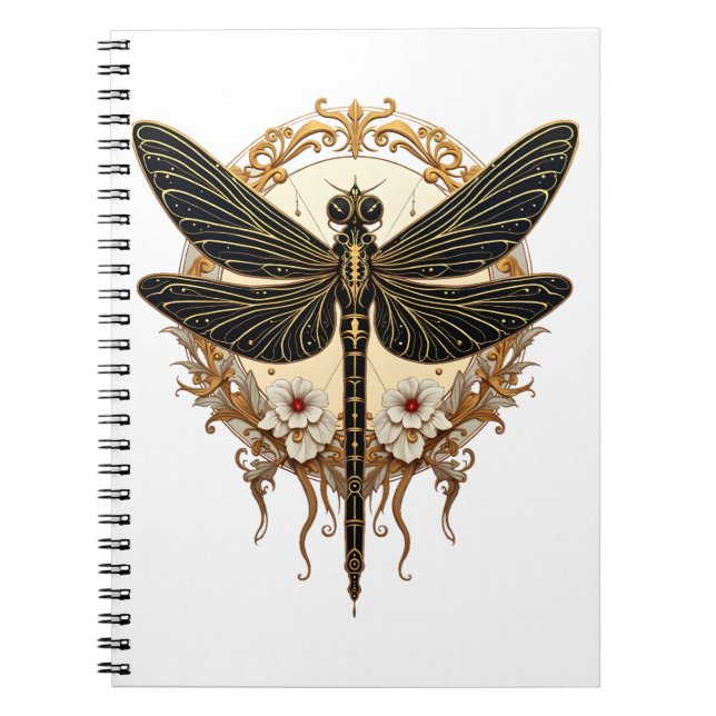 Caderno Espiral Art Nouveau Dragonfly Elegante Steampunk (Frente)
