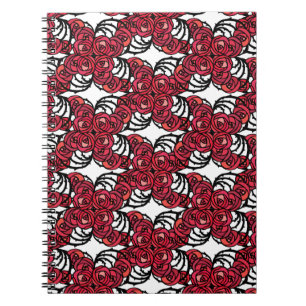Caderno Espiral Art Nouveau Floral, vermelho e rosa preto, design