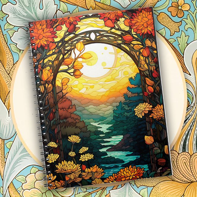 Caderno Espiral Art Nouveau Garden Arch Scene (Criador carregado)