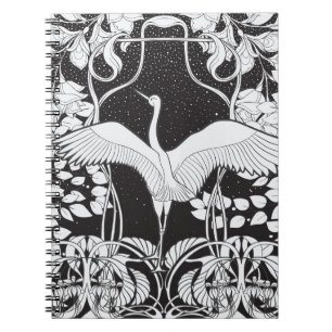 Caderno Espiral Art Nouveau: Ilustração de Aves Florais