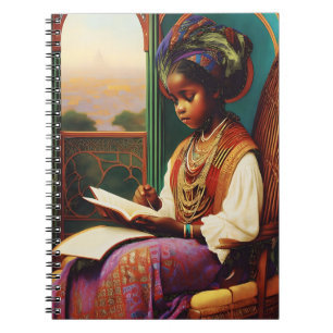 Caderno Espiral Art Nouveau - Menina Afro-Americana Lendo