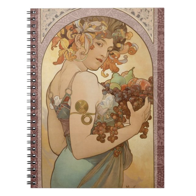 Caderno Espiral Art Nouveau Mulher Mucha Linda (Frente)