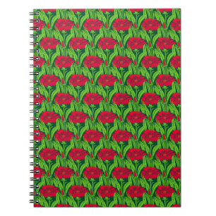 Caderno Espiral Art Nouveau red Carnações florais damasco