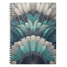 Caderno Espiral Art Nouveau Ventiladores Azuis e Prateados