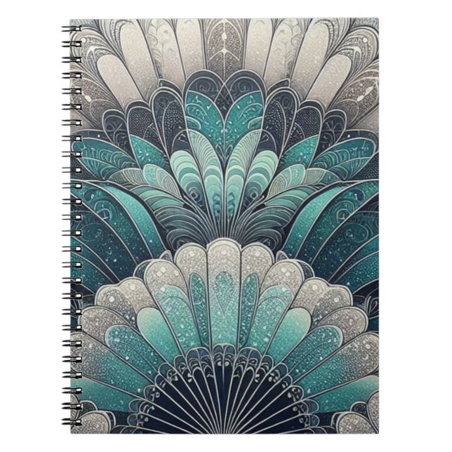 Caderno Espiral Art Nouveau Ventiladores Azuis e Prateados (Frente)