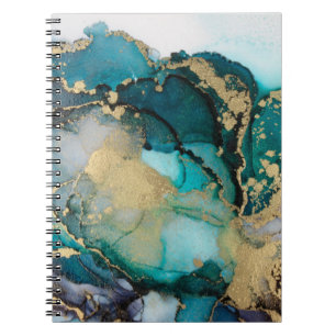 Caderno Espiral Artabstrato de fluido de álcool Dourado a negro la