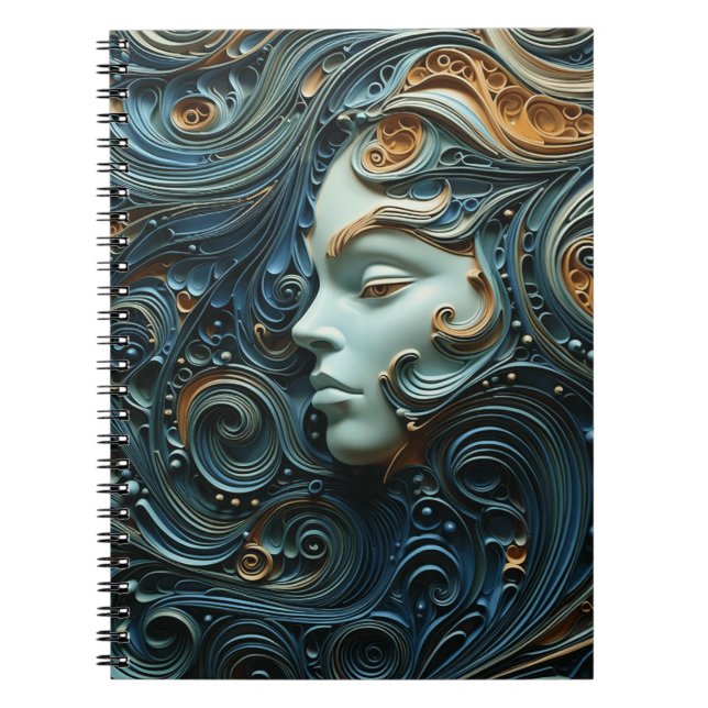 Caderno Espiral Arte 3D da Mulher Moonlit (Frente)