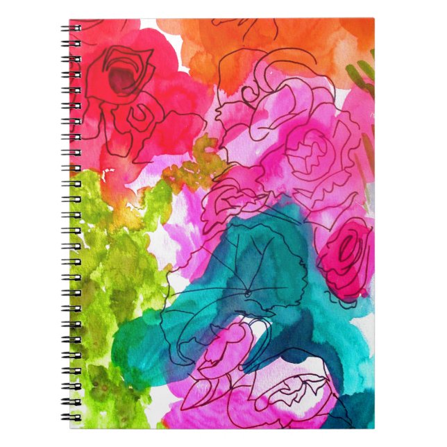 Caderno Espiral arte abstrata aquarela de flores da primavera (Frente)