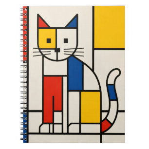 Caderno Espiral Arte Abstrata de Gato Geométrico Estilo Mondrian P