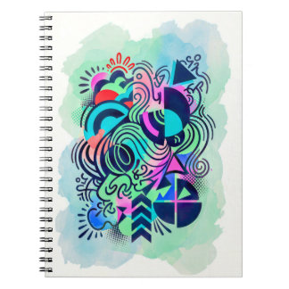 Caderno Espiral Arte abstrata em aquarela neon geométrica moderna