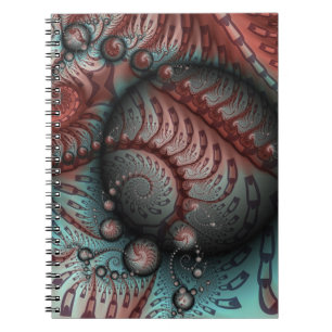 Caderno Espiral Arte Abstrata Fractal Bolas Marrom Azul