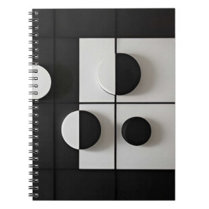 Caderno Espiral Arte Abstrata Geométrica Minimalista em Preto e Br