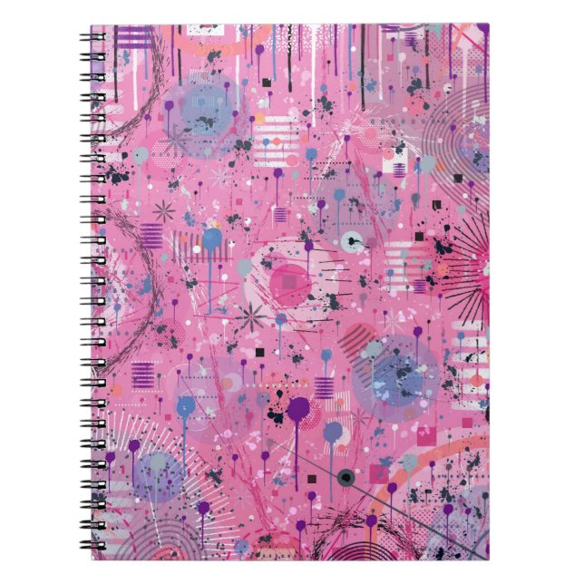 Caderno Espiral Arte abstrata maximalista rosa (Frente)
