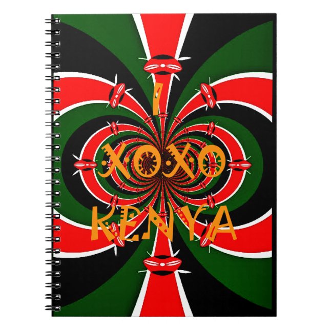 Caderno Espiral Arte Abstrato de Bandeira do Quênia inspirada na Á (Frente)