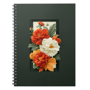 Caderno Espiral Arte Acrílica Floral Laranja e Branco Elegante