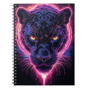 Caderno Espiral Arte Agressiva de Pantera em Cores Neon