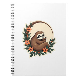 Caderno Espiral Arte Animal Retro Botânico Floral Preguiça Vintage