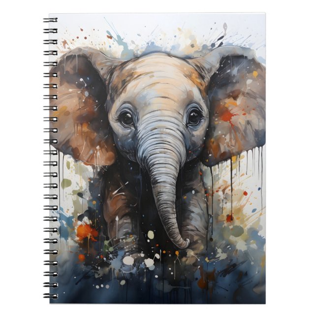 Caderno Espiral Arte Animal Única De Aquarela De Elefante Selvagem (Frente)