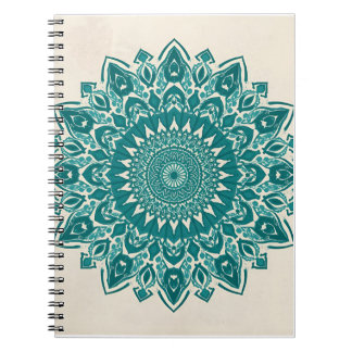 Caderno Espiral Arte Árabe Mandala - Teal & Turquoise Geométrica