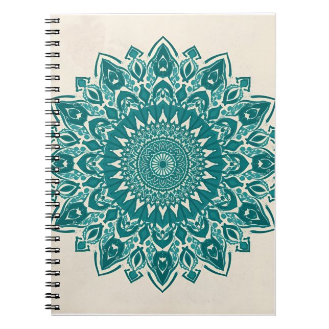 Caderno Espiral Arte Árabe Mandala - Teal & Turquoise Geométrica (Frente)