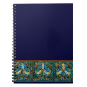 Caderno Espiral Arte azul do Majolica da romã