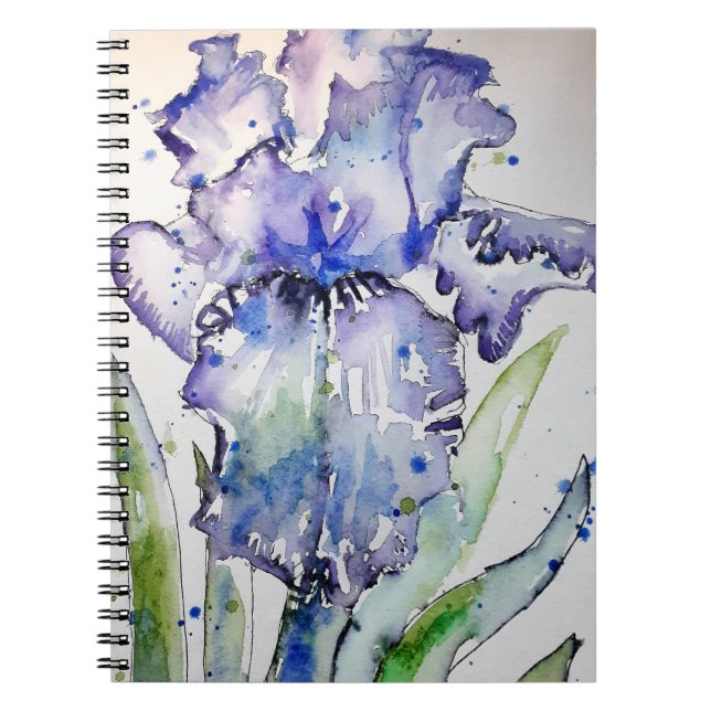Caderno Espiral Arte Azul Iris Flor Aquarela (Frente)