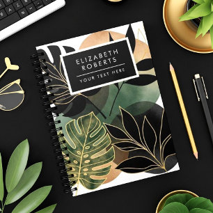 Caderno Espiral Arte Botânica Abstrata Moderna Folha Preta e Doura