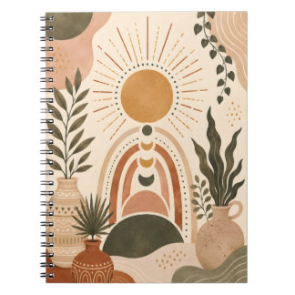 Caderno Espiral Arte Botânica e Sol Boho