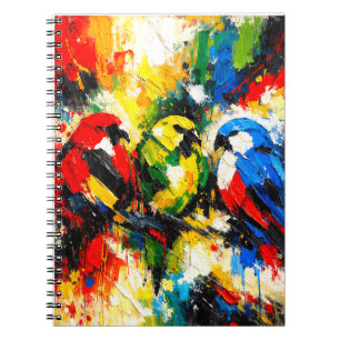 Caderno Espiral Arte Colorida de Papagaios Abstratos Aves Tropicai
