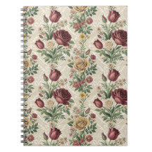 Arte com padrão floral de Rosa e Tulipa Damask Vin
