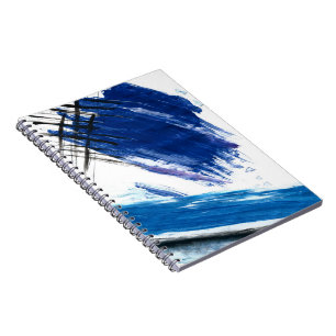 Caderno Espiral Arte contemporânea abstrato de ondas azuis