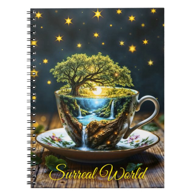 Caderno Espiral Arte da cozinha da cascata surreal do chá (Frente)