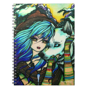 Caderno Espiral Arte da fantasia da menina da montanha da neve do
