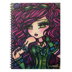 Caderno Espiral Arte da fantasia da menina do balão de ar quente