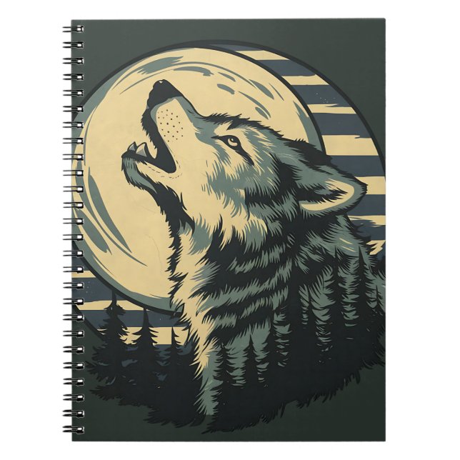 Caderno Espiral Arte da Lua Uivante Verde Azulada (Frente)