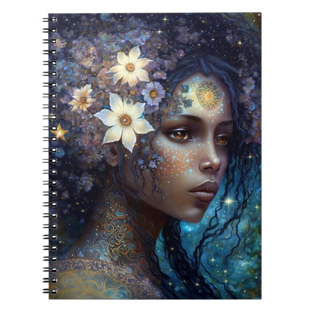 Caderno Espiral Arte da Rainha Fantasia, Deusa Negra Africana (Frente)