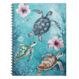 Caderno Espiral Arte da Tartaruga do Mar da Vida Costeira