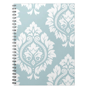Caderno Espiral Arte Damasco Decorativa I Branco sobre Azul Ovo de