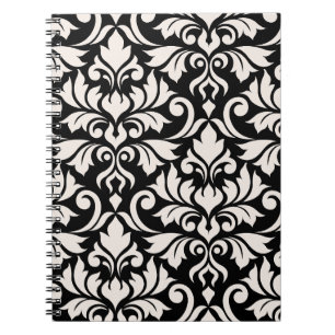 Caderno Espiral Arte Damasco I Creme em Preto