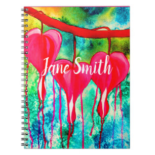 Caderno Espiral Arte das flores dos corações de sangramento