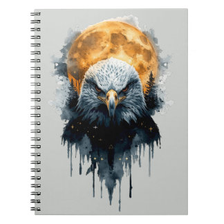 Caderno Espiral Arte de Águia Careca Majestosa Aquarela Lua Vida S