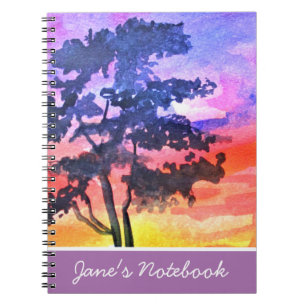 Caderno Espiral Arte de aquarela da paisagem do Sonho Sunset