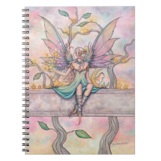 Caderno Espiral Arte de aquarela de fantasia de fadas sentadas com